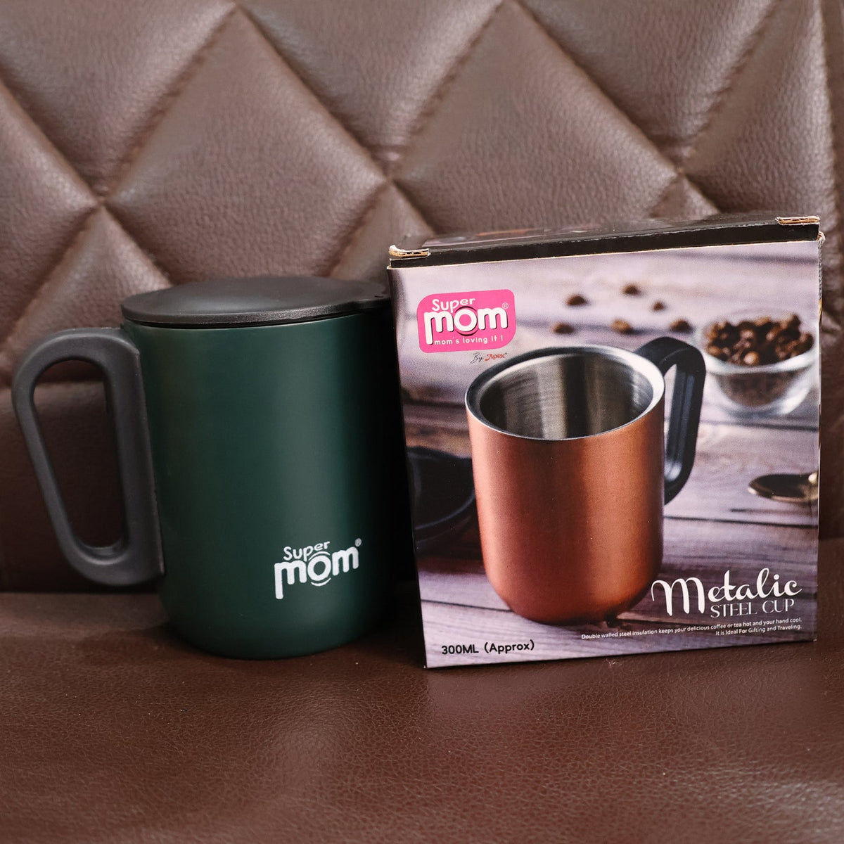 Supermom Metallic Stainless Steel Insulated Mug with Lid Approx 300Ml (1 Pc)