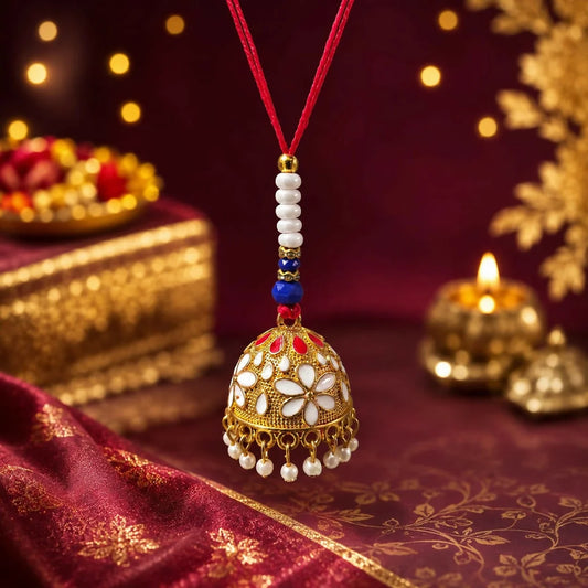 Elegant Floral Lumba Bhabhi Rakhi with Pearl & Gold Finish for Raksha Bandhan