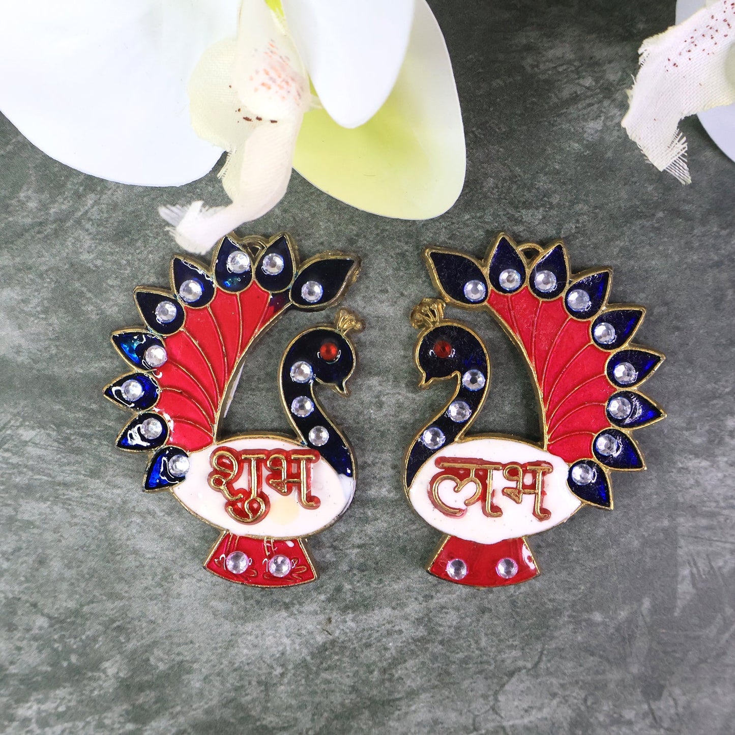 Decorative Peacock Design Shubh Labh Wall Hanging (2 Pair)