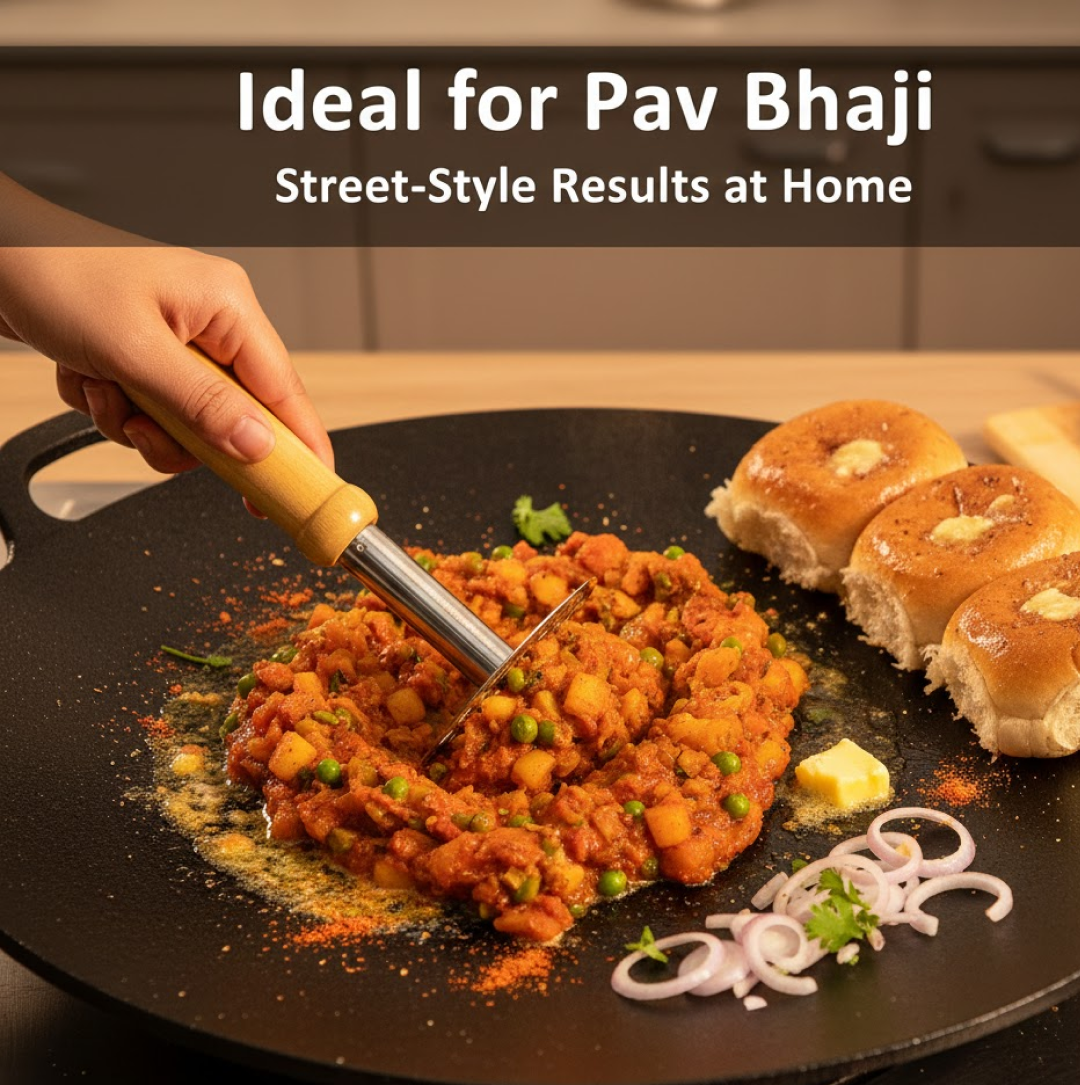 Stainless Steel Potato Masher, Pav Bhaji Masher with wooden handle