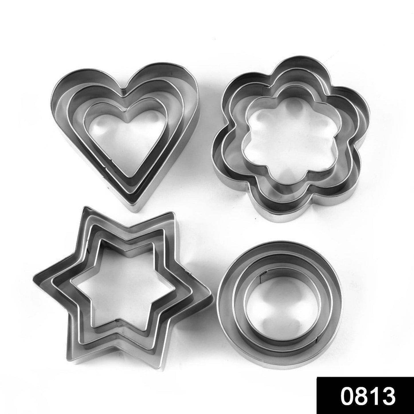 Stainless Steel Cookie Cutter Set (Heart, Round, Star 12 Pc)
