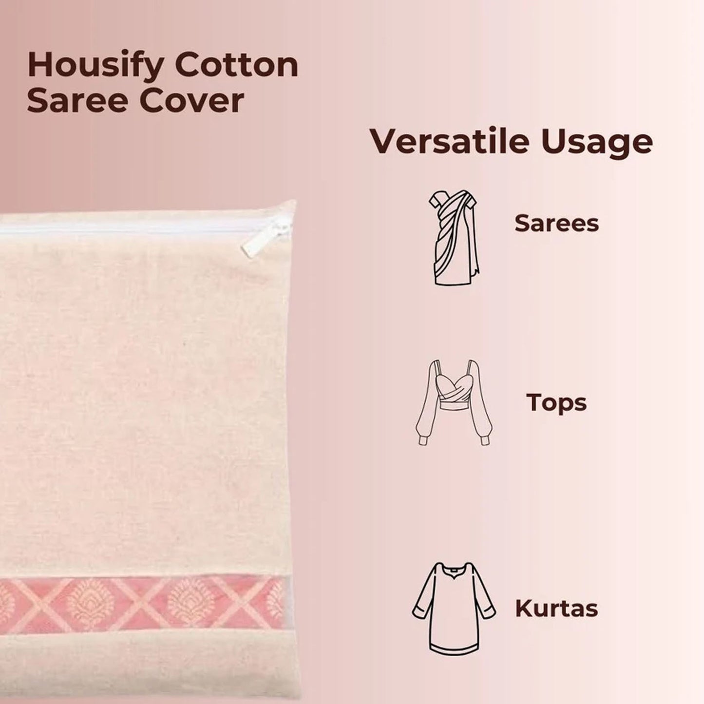 Zip Closure Saree Storage Bag (14.5 X 16.5 cm) Pack of 5