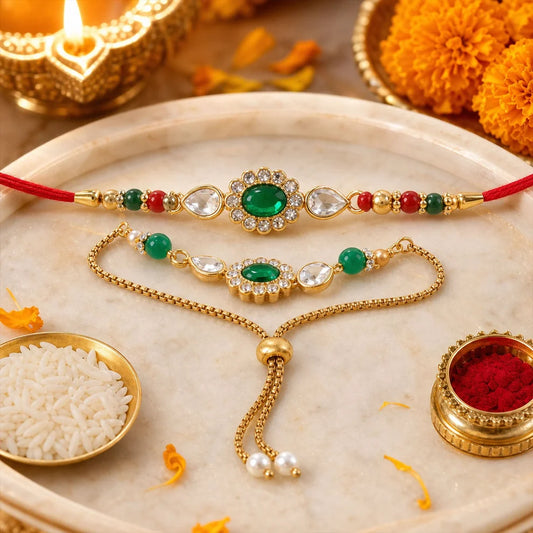 Lumba Rakhi Oval Stone Beaded Pair for Bhabhi