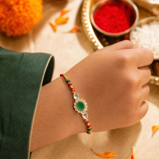Lumba Rakhi Oval Stone Beaded Pair for Bhabhi