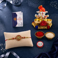 Rakhi Combo for Brothers – Golden Swastik Design & Pooja Thali