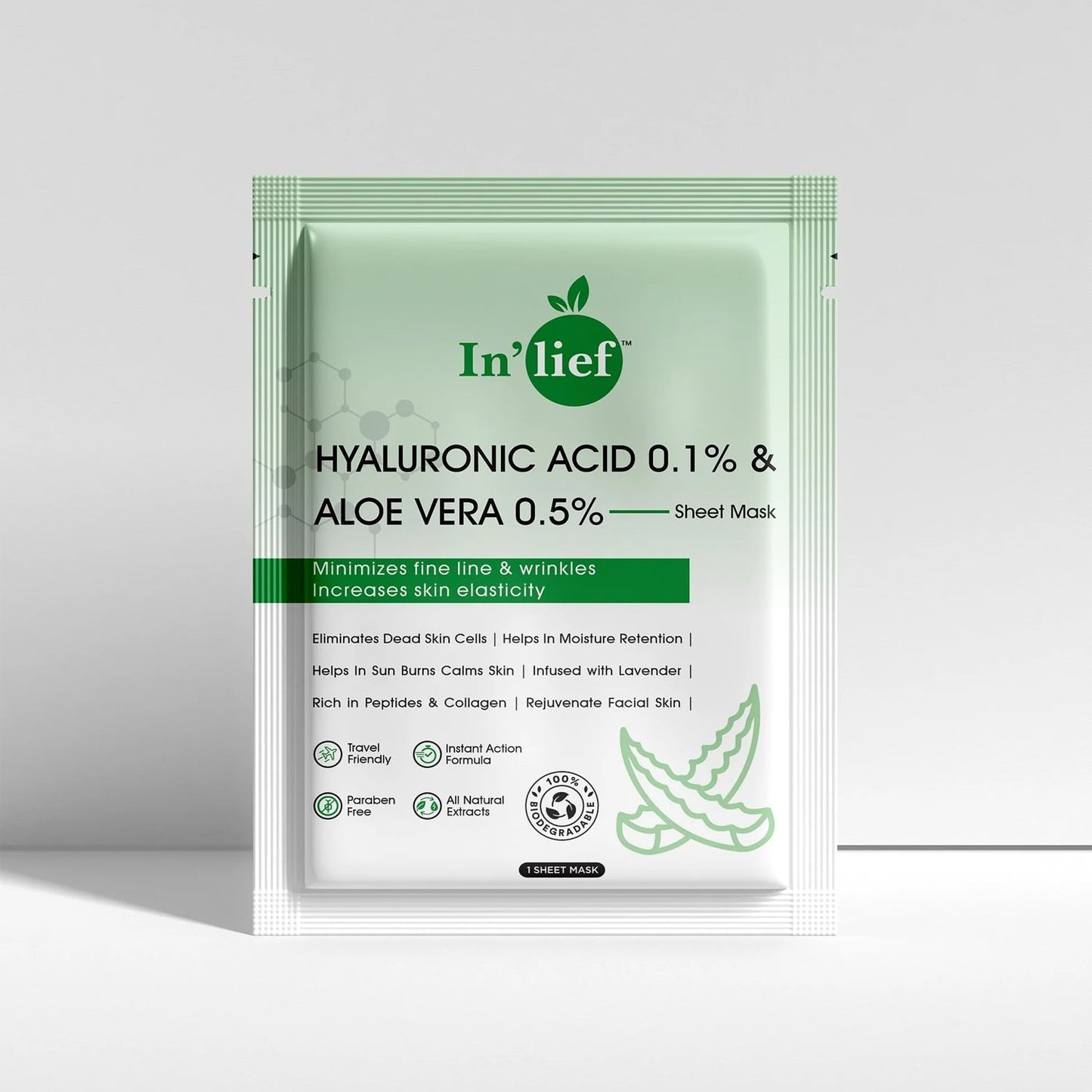 In'life Hyaluronic Acid 0.1% Aloe Vera 0.5% Facial Sheet Mask(Pack of 2)