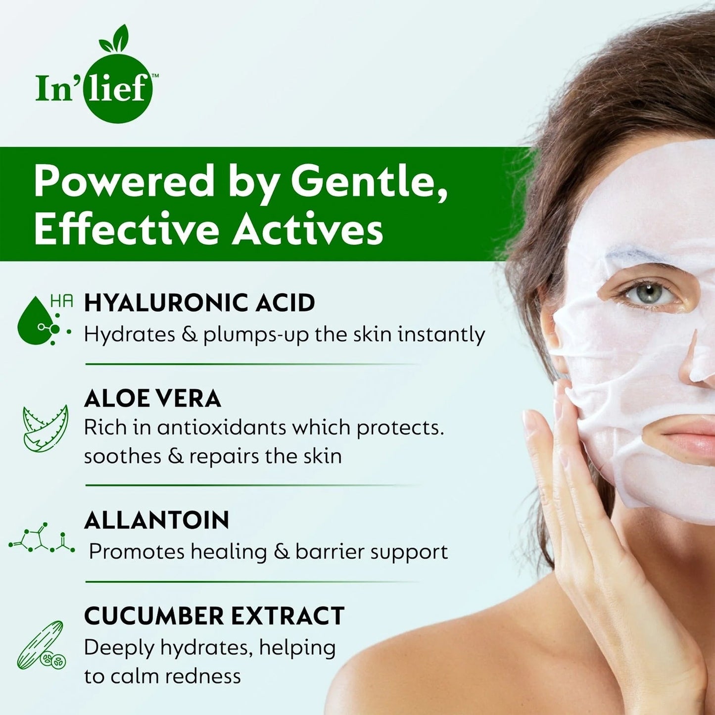 In'life Hyaluronic Acid 0.1% Aloe Vera 0.5% Facial Sheet Mask(Pack of 2)