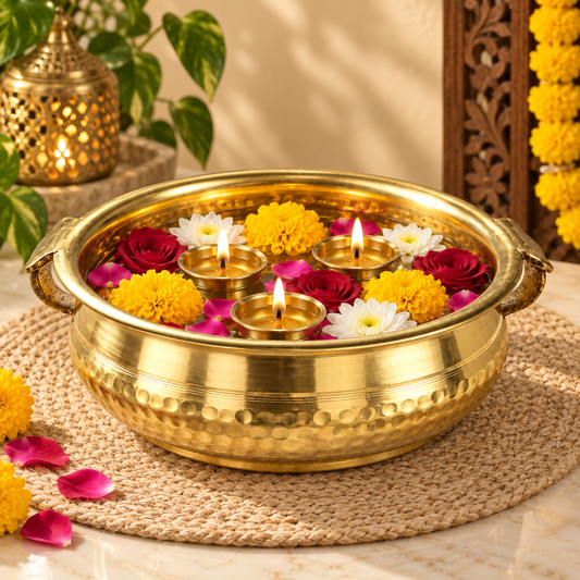 Premium Brass Urli 010- Traditional Decorative Bowl