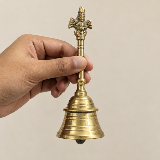 Heavy Brass Pooja Bell for Home Mandir 1 Piece (Height 5 Inches)