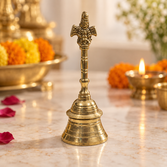Heavy Brass Pooja Bell for Home Mandir 1 Piece (Height 5 Inches)