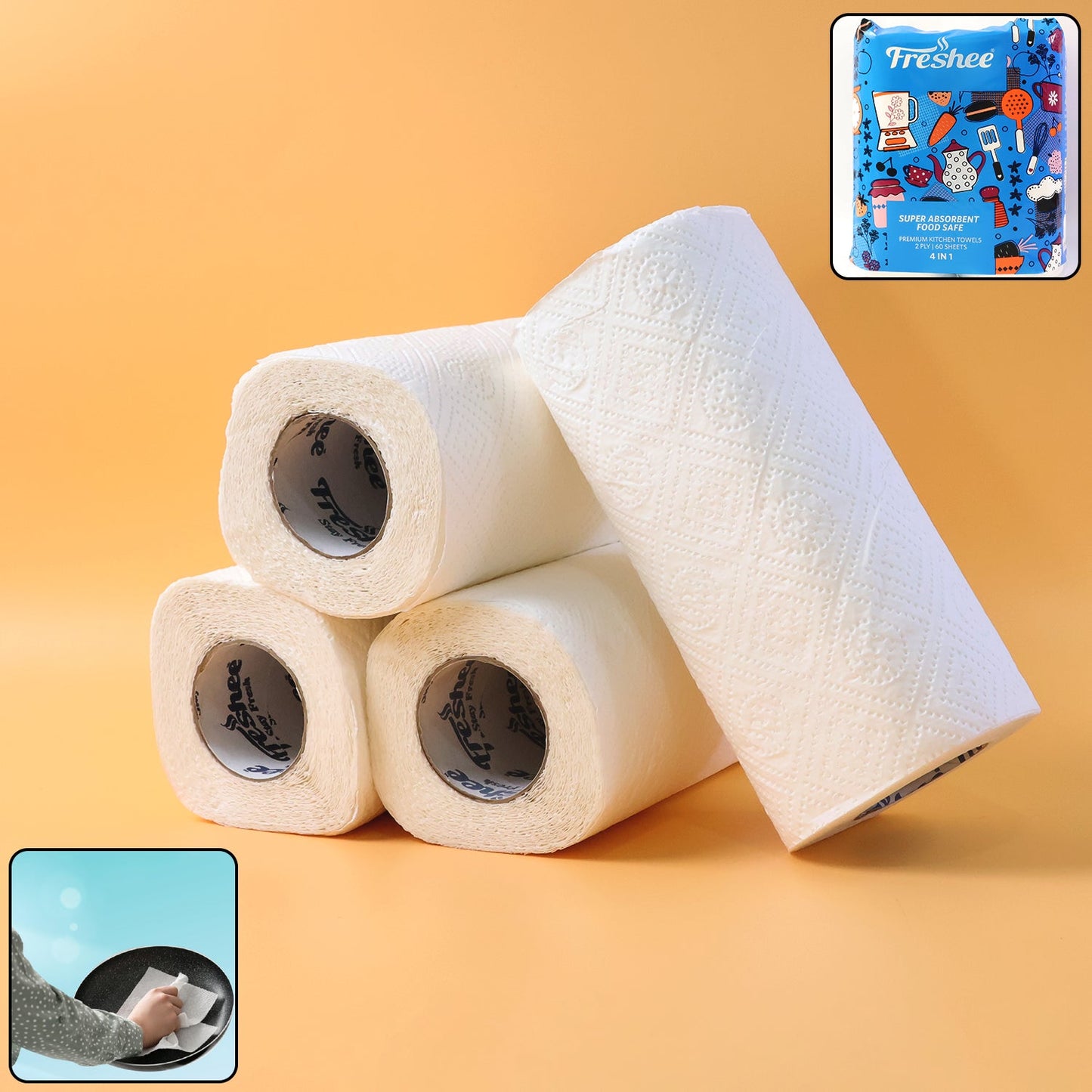 Freshee Super-Absorbent Kitchen Roll 4-in-1 Paper (4 Rolls )