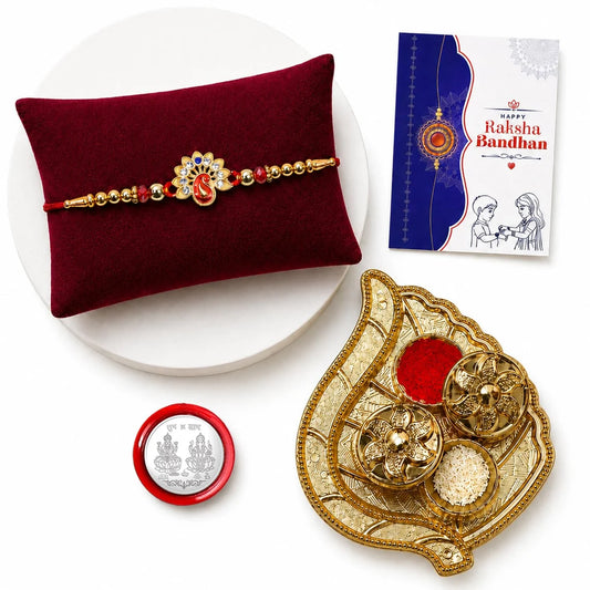 Peacock Rakhi Combo – Raksha Bandhan Gift Set with Pooja Thali