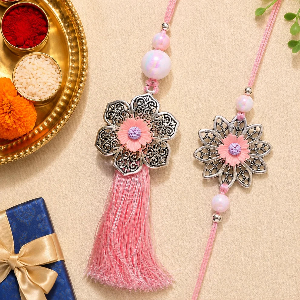 Premium Elegant Flower Design bhai bhabhi Lumba Rakhi for Raksha Bandhan