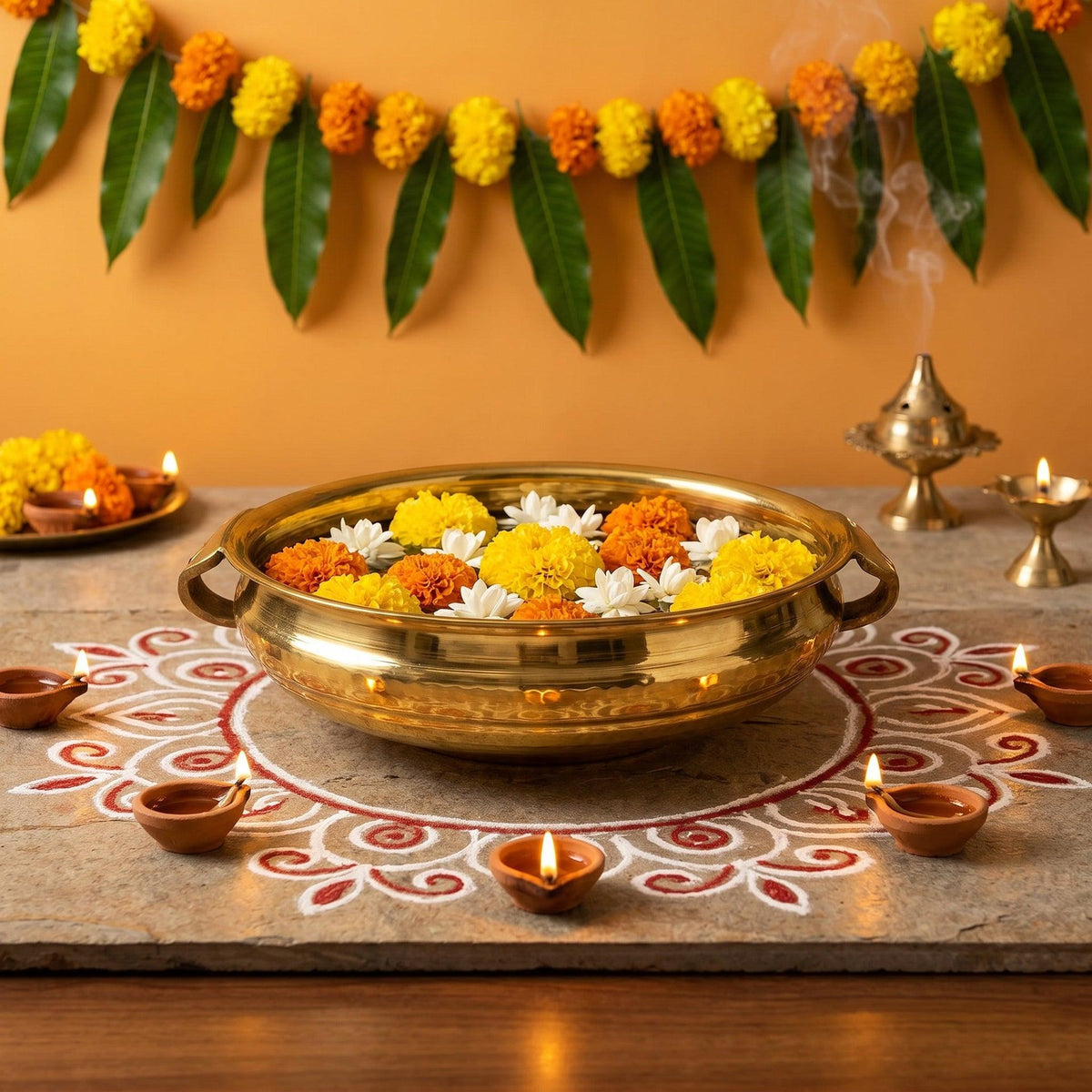 Premium Brass Urli 008 - Traditional Decorative Bowl