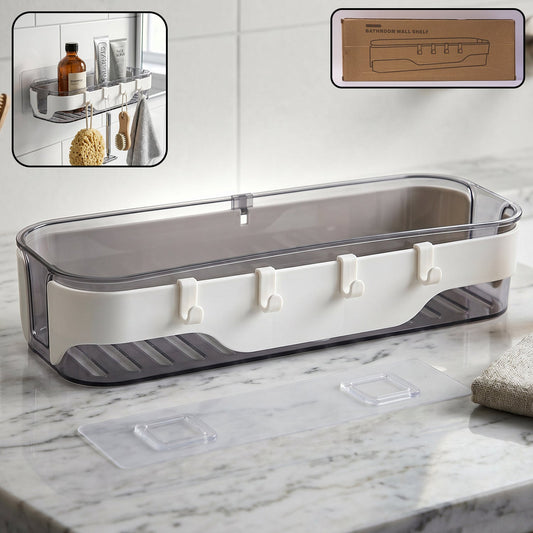 Stylish Bathroom Wall Shelf 1 Pc Multi-purpose Storage Organizer With Hooks