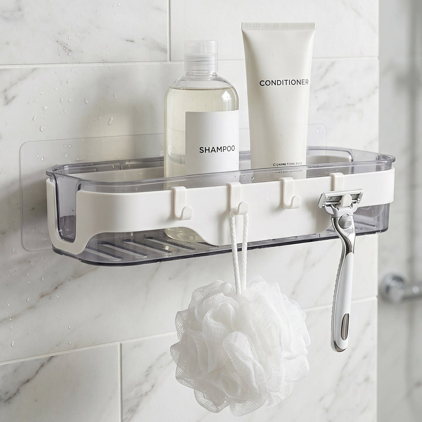 Stylish Bathroom Wall Shelf 1 Pc Multi-purpose Storage Organizer With Hooks