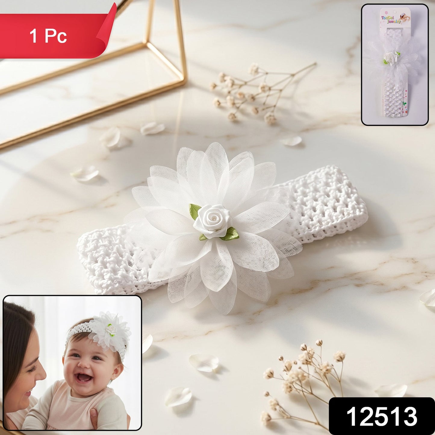 Cute Soft Elastic Floral Baby Headband Stylish Stretchable Hair Band (2 Pc)