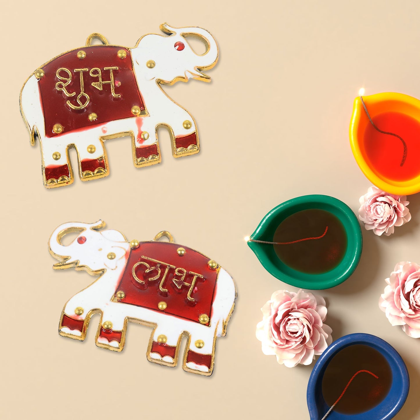 Shubh Labh Elephant Decorative Wall Hangings (4 Pc)